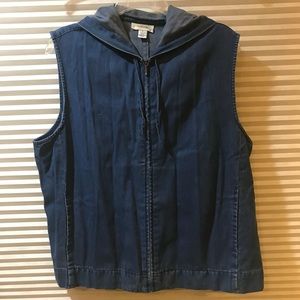 TALBOTS  Tencel Jean Zip Front Hooded  Vest